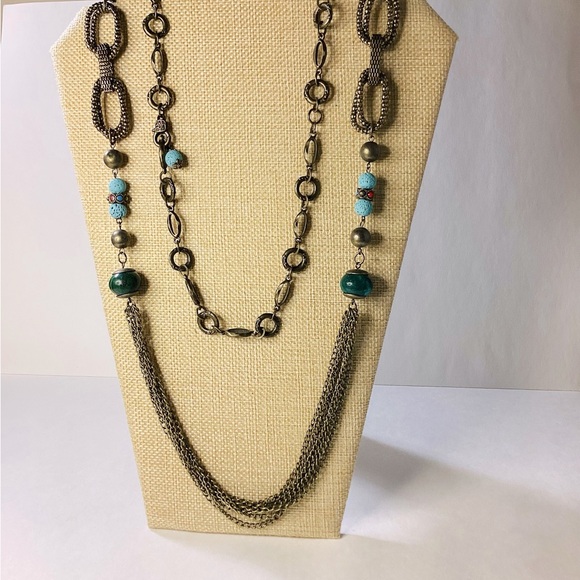 Bronze Chain Blue Color Beads Necklace - Picture 3 of 8